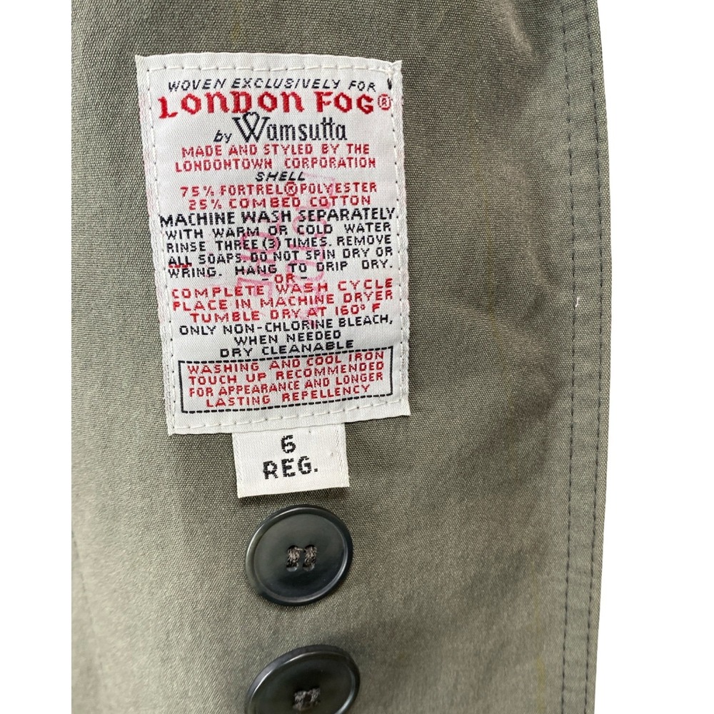 London Fog Vintage Trench Coat Sage Green Double Breasted Belted 6 Reg USA Made - Picture 6 of 16